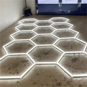7-Panel Hexagon LED Ceiling Light, Modular Honeycomb Design, 50W 6000K, for Garages and Workshops