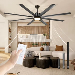 72 Inch Large Industrial Ceiling Fan and Remote Modern Black 8 Aluminum Blades Quite DC Motor Indoor Ceiling Fan with Light
