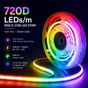 720 LEDs/m RGB IC COB LED Strip SPI Addressable LED Tape DC12V/24V 2811 Flexible 12mm PCB IP20 5m/Roll RA90