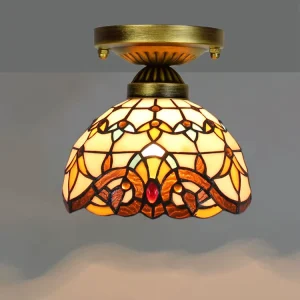 8 Inch American Retro Baroque Tiffany Stained Glass Small Ceiling Lamp Living Room Hall Corridor Balcony bar Lighting
