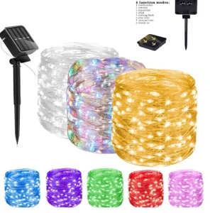 8 Modes LED Copper Wire Fairy Lights Warm White Solar Powered Christmas Party Tree Decorations Waterproof Yard Wedding Yard