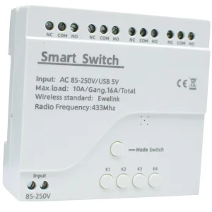 85-250V 433 MHz Smart Switch Module Wireless Light Switch with 4-Gang WiFi Relay