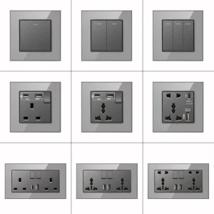 86/146/172 Tempered Glass Frame Wall Light Switch 220-250V 16A 2-Way UK Standard Socket USB Type-C