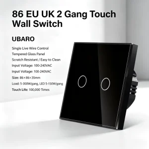 86 EU UK Touch Wall Light Switch Single Live Wire Control 2 Gang 1 Way White Tempered Glass Panel Sensor Lamp Switches