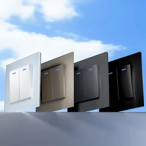 86 Size Tempered Glass Wall Light Switch 2 Gang LED Indicator 16A Surface Wall Switch