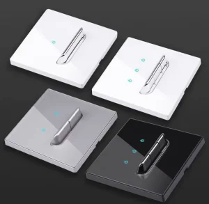 86-Type Black Glass Panel LED Momentary Rocker Switch, 10A, IP20, USB-A USB-C Ports