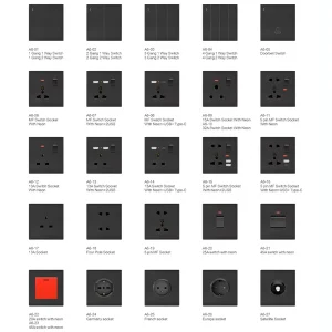 86 Type Black PC Panel Wall Switch American Socket with LED Indicator Light Waterproof