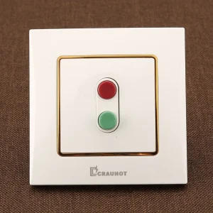 86 Type EU Standard Red Green Push Button Wall Switch White PC Panel with Gold Trim for Home Hotel