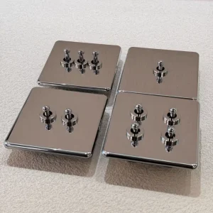 86 Wall 1/2 Gang Modern Toggle Switch Stainless Steel Panel Chrome Mirror Silver UK Standard 10A USB Type-C Socket