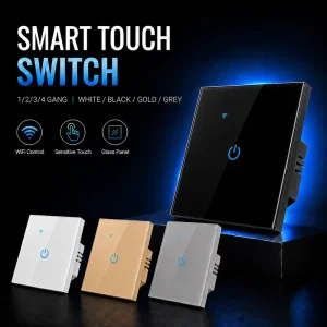 86x86mm Smart Touch Wall Switch with Tempered Glass Panel for Residential Lighting