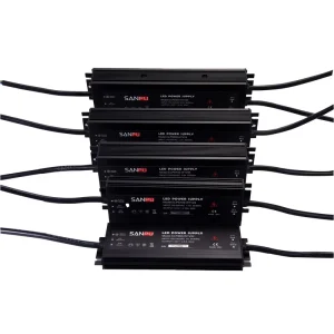 8A Constant-Current LED Strip Driver 12V/24V AC/DC Switching Power Supply IP67 Outdoor Slim Black SMPS