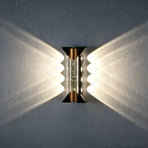 8W 10W 12W AC220V Black+Gold Aluminum Alloy Crystal 3000K Wall Mounted LED IP65 Outdoor Wall Lamp for Boundary Villa Door Way