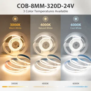 8mm COB LED Strip Light, 3000K/4000K/6500K, for Aluminum Baseboard