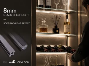 8mm Glass Shelf LED Profile Light Full Aluminum Backlighting System for Display Cabinet OEM Manufacturer YB2001-41