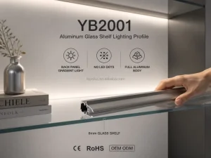 8mm Tempered Glass Shelf Light Aluminum Profile for Display Cabinet YB2001-44