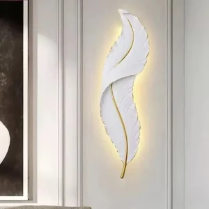90CM Large Sculptural Feather Resin Wall Sconce Artistic Hand-painted LED Hardwired Lamp Dimmable Background Wall Light