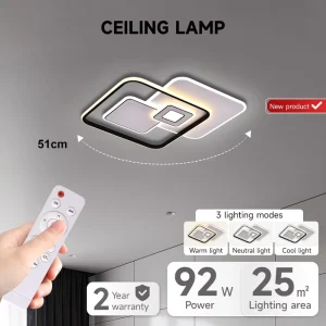 92W Dimmable LED Ceiling Light with Remote Control for Bedroom
