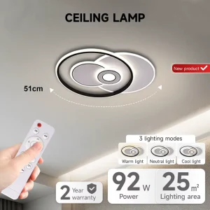 92W LED Ceiling Light with Remote Control, 3 Lighting Modes, Eye Protection