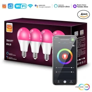9W A60 WiFi RGB Dimmable LED Smart Bulb with B22 E27 E14 Bases