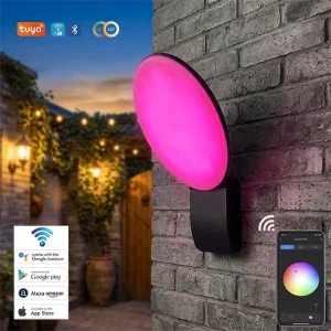 9W IP65 Smart LED Wall Light for Outdoor Use with Wi Fi Voice Control Dimmable RGB+W 3000K