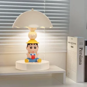 A Cute Modern Warm toned LED Desk Lamp with Crayon Shin chan Design Dimmable Ra80 50000 Hours Lifespan for Bedroom Decoration