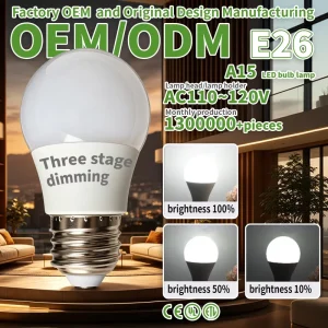 A15 LED Bulb E26 AC110 120V Three Stage Dimming PC Lampshade Plastic-Coated Aluminum Lamp Cup Ra80