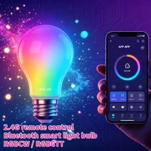 A19 E26 RGBCW LED Bulb 2.4G Remote Control AC 120V Bluetooth Compatible Ra80 CCTRGB