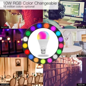A19 LED Smart Light Bulbs E26 800 LM RGBWW WiFi Crystal Dimmable 4 Pack Alexa Google Assistant Matter ETL