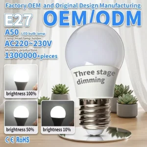 A50 Bulb LED Bulb E27 AC220~240V Three Stage Dimming PC Lampshade+plastic Coated Aluminum Lamp Cup Color Rendering Index Ra80