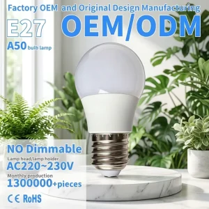 A50 SMD LED Bulb E27 AC220-240V Non-Dimmable PC Lampshade Plastic-Coated Aluminum Lamp Cup Ra80 20000 Hours