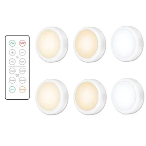 AA Battery-Powered Cool and Warm White Wireless LED Puck Lights, 6-Pack with Remote, for Kitchen and Closet