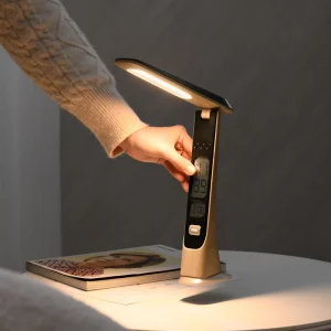 ABS Contemporary Warm Design Rechargeable LED Table Lamp Calendar Display White Shade Touch Control for Residential Use