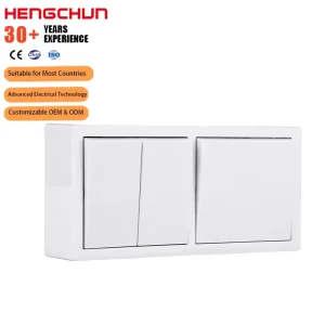 ABS PC EU Standard 2 Gang 2 Way White Surface-Mounted Wall Light Switch for Home Office and Bedroom