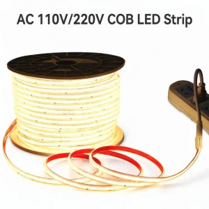 AC 110V 220V COB LED Strip Light IP65 Waterproof 100m Roll 296 LEDs m High Voltage Linear Light for Outdoor Projects