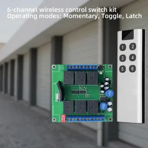 AC 220V 6-Channel 433MHz Rolling-Code Wireless Remote Control Switch for Garage and Roller Shutter Doors, 150m Range