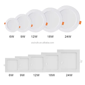AC 85 265V Indoor Ultra Slim Aluminum Round Square LED Panel Light 3W 6W 9W 10W 12W 15W 18W 20W 24W Recessed Ceiling Panel Light