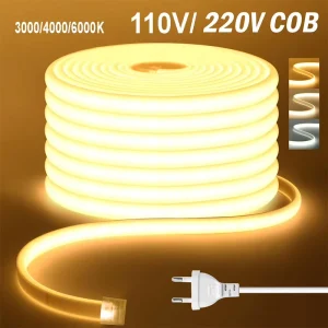 AC COB LED Strip Light 110V/220V High Voltage IP67 Waterproof Flexible Plug-and-Play Outdoor Building Outline Tape