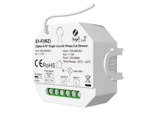 AC Phase-Cut RF Dimmer, S1-F(WZ), 100-240VAC, 1CH x 1.5A, Triac, Zigbee, RF, AC Push, Single-Line