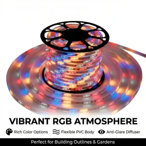 AC110V 220V SMD2835 High-Voltage RGB LED Strip Light 100m Roll IP67 Waterproof Smart WiFi Voice Control for Outdoor Buildings