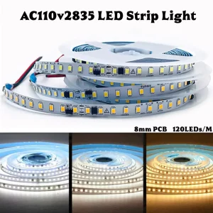 AC110V 2835 LED Strip Light 120 LEDs/m 8mm PCB Flexible Adhesive Indoor Lighting