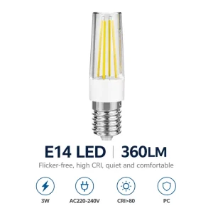 AC220-240V 3W 360lm Ra>80 IC Driver Flicker-Free 4-Filament PC LED Bulb E14 Base