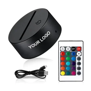 Abs Lamp Night Light Touch Wooden Base Remote Control Acrylic 3D Night Led Light Base With Usb Cable