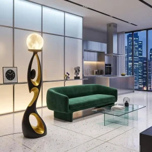 Abstract Art Floor Lamp Moon Lampshade Decorative Standing Lamp for Hotel Villa Interior Decoration