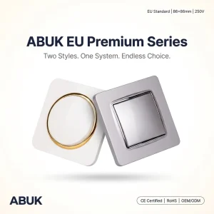 Abuk EU Standard White Gold Round Push Button 10A 250V PC Fireproof OEM Factory Wall Switch Socket