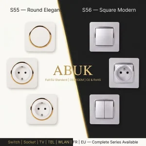Abuk Gold Chrome Ring EU Standard Round Rocker Switch 10A French Schuko TV WLAN OEM Wall Switch Socket Set