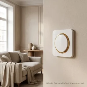 Abuk Luxury EU Standard Round Wall Switch White Gold Trim Full Matching Series Hotel Engineering