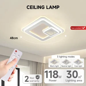 Acrylic 118W Smart LED Ceiling Light with Remote Control, No Stroboscopic Flicker