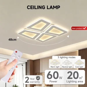Acrylic 60W LED Ceiling Light with Remote Control and Adjustable 3-Color Temperature