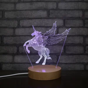 Acrylic 7-Color USB Rechargeable 3D Night Light with Wooden Base and Laser Engraving