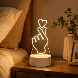 Acrylic Finger Heart 3D LED Illusion Night Light USB Table Lamp